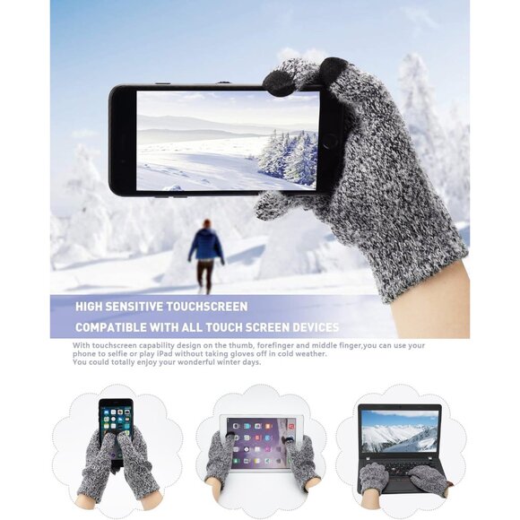 Women's Black Warm Knit Beanie Hat Touchscreen Gloves Long Neck Scarf Set - Picture 4 of 7